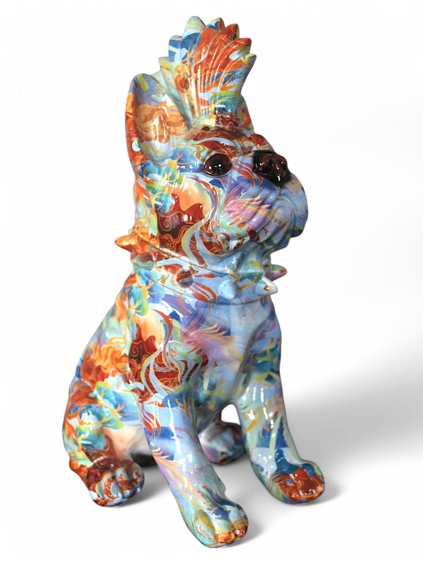 Bunte Bulldogge Dekofigur im Pop Art Design Moderne Hundeskulptur 32 cm Hoch
