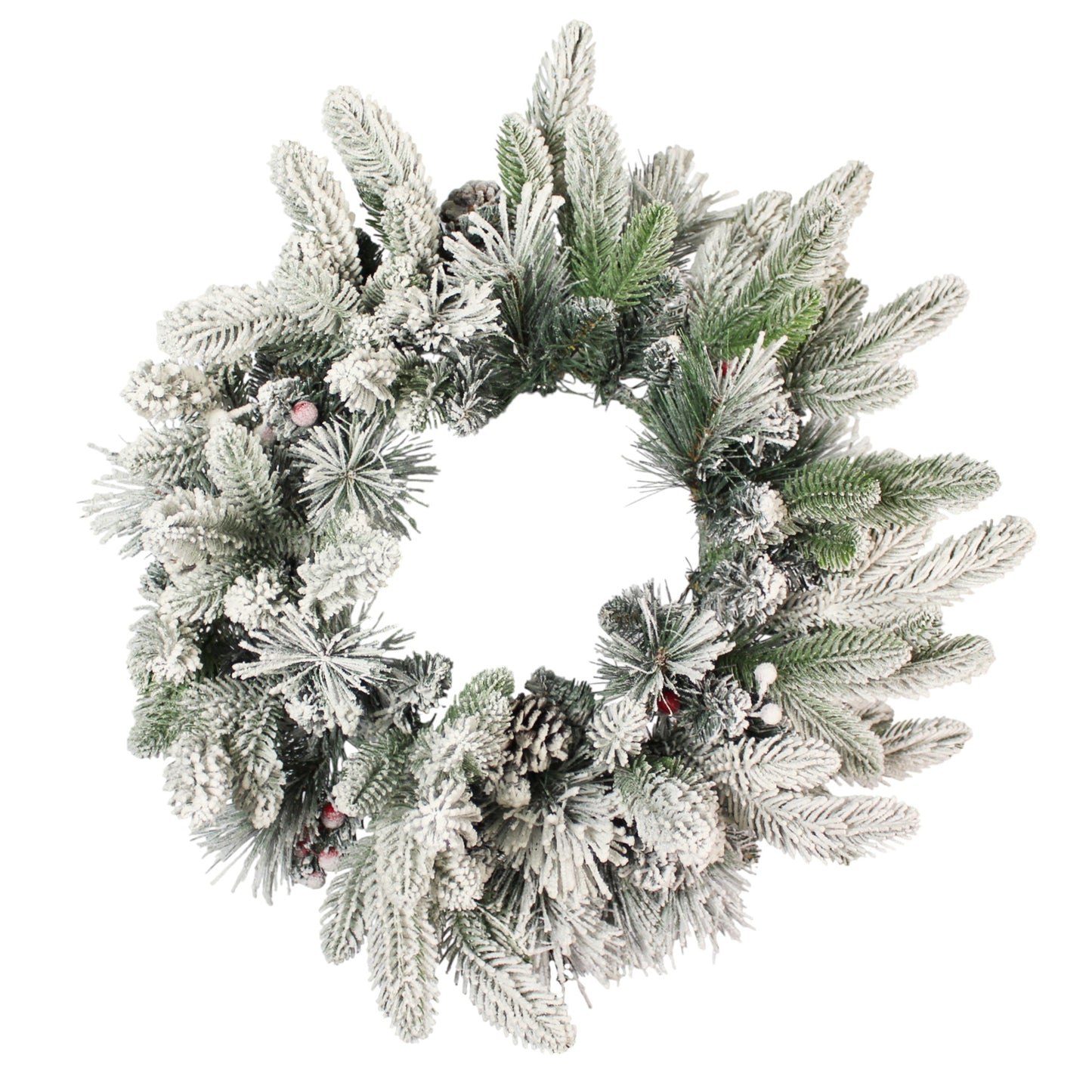 Künstlicher Weihnachtskranz 50 cm verschneit Kunstschnee Tannenzweige mit roten Ilex-Beeren & Tannenzapfen Deko-Kranz Spritzguss Mix