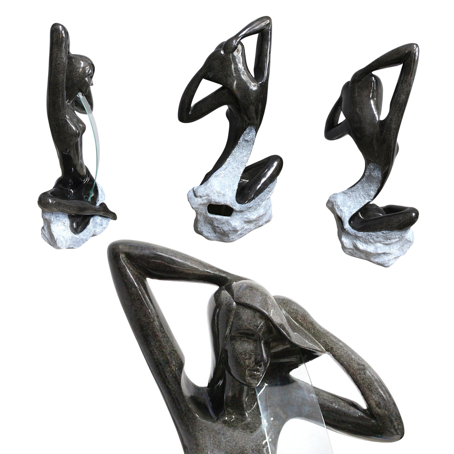 Design Springbrunnen mit LED Beleuchtung Zimmerbrunnen 101 cm Granit-Optik Gartenbrunnen Skulptur Brunnen Wasserspiel