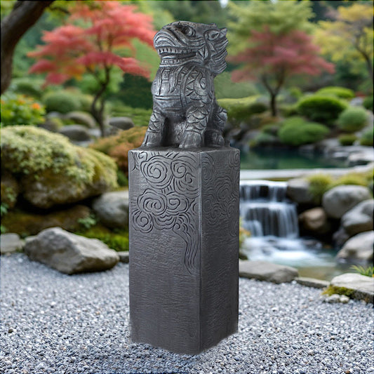 Asiatische Drachen-Stele 79 cm – Wetterfeste Gartendeko in Steinoptik aus Polyresin – Japanische Statue für Garten, Teich & Terrasse
