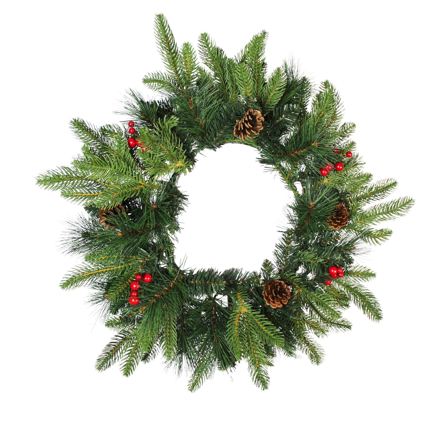 Künstlicher Weihnachtskranz 50 cm – Realistische Tannenzweige mit roten Ilex-Beeren & Tannenzapfen Deko-Kranz Spritzguss Mix