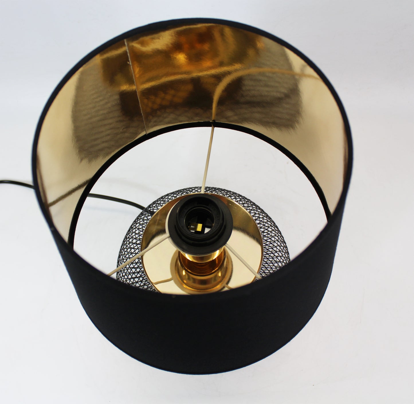Tischlampe schwarz gold rund 25x38 cm mit schwarzem Schirm Nachttischlampe