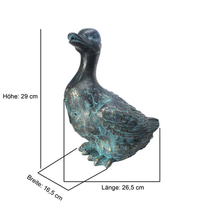 Ente Solarbrunnen Wasserspeier solarbetrieben – Teichfigur mit Solarpumpe & Wasserspiel – Gartendeko aus Polyresin in Bronze-Optik – 26,5 × 16,5 × 29,5 cm – Solarteichfigur für Gartenteich & Wasserlauf