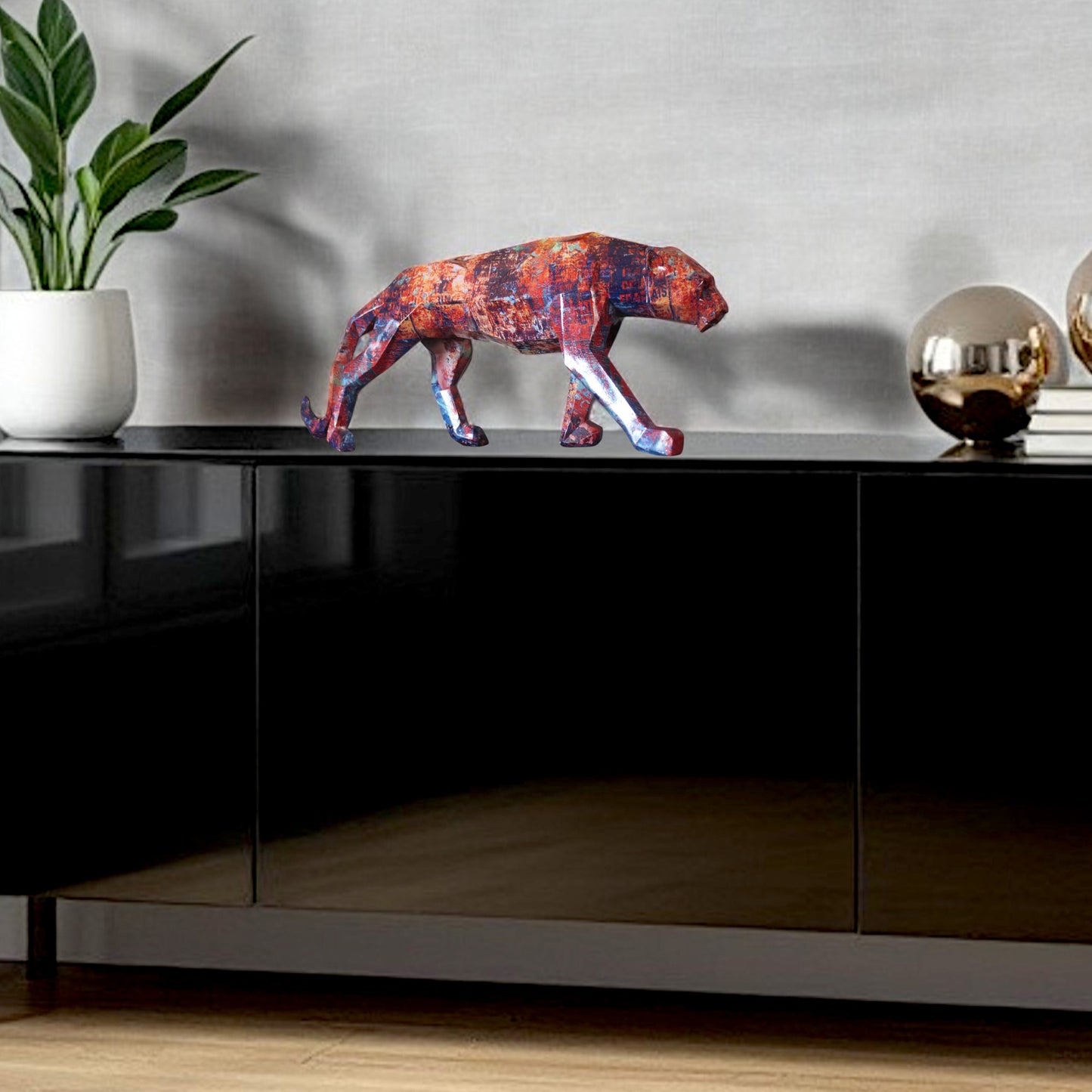 Jaguar Dekofigur Pop Art 49 cm Geometrisches Design Bunte Graffiti Optik Modern und Stylisch