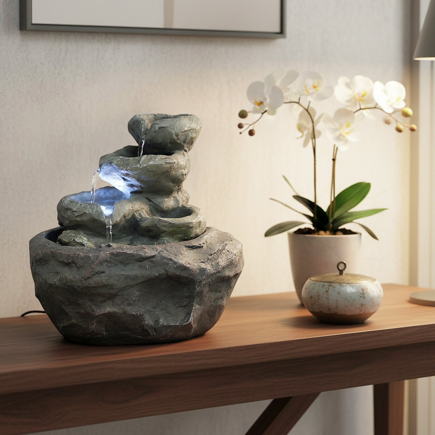 Zimmerbrunnen in Fels-Optik mit LED Beleuchtung Tischbrunnen Wasserspiel SB-LR002 Wasserfall Deko Brunnen