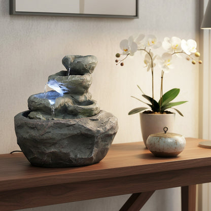 Zimmerbrunnen in Fels-Optik mit LED Beleuchtung Tischbrunnen Wasserspiel SB-LR002 Wasserfall Deko Brunnen