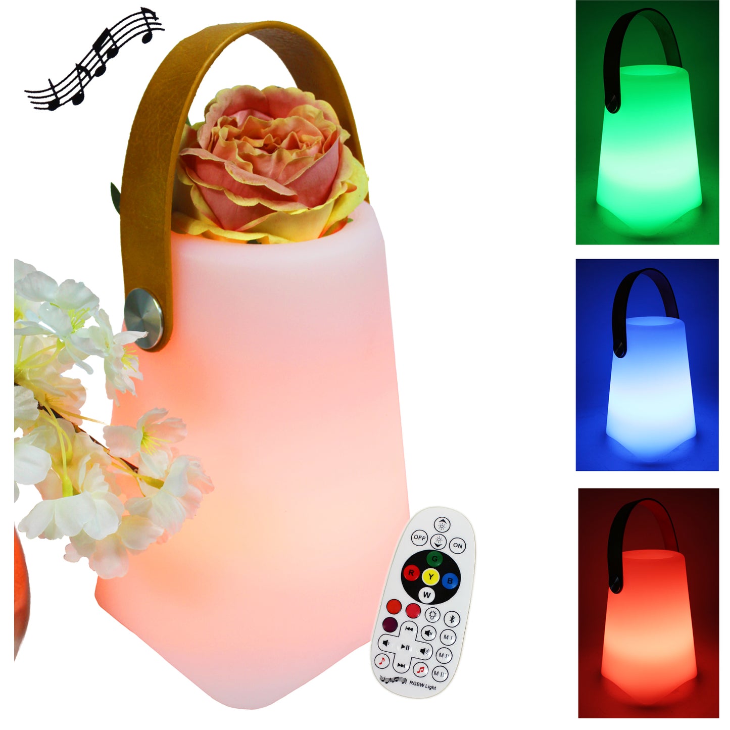 LED Tischleuchte mit Bluetoothlautsprecher RGB Farbwechsel kabellos 18x23 cm