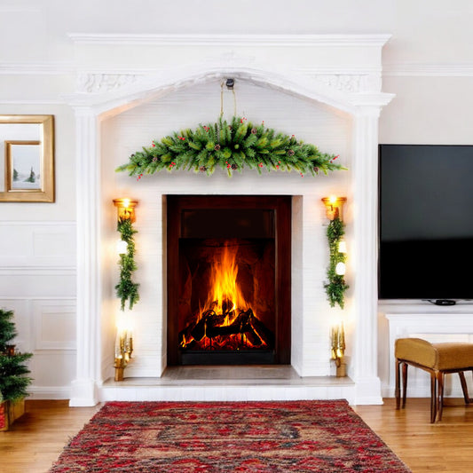 Künstliche Tannengirlande Türbogen Weihnachtsgirlande 180 cm mit roten Ilex Beeren Weihnachtsdekoration