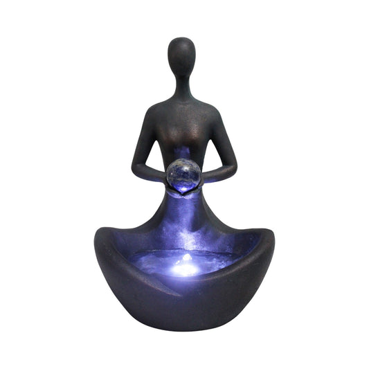 Yoga Brunnen mit Beleuchtung und Sodalith Kugel Heilstein 41 cm Zimmerbrunnen Springbrunnen