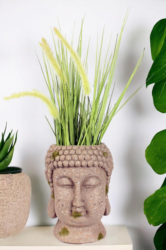 Blumentopf Buddha Kopf Pflanztopf Groß Büste Kunststein Gartenfigur Dekofigur