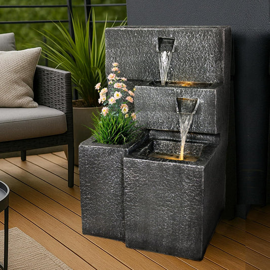 Springbrunnen "Grada" Bepflanzbar mit LED Beleuchtung, Wasserfall Gartenbrunnen Kaskade Terrassenbrunnen