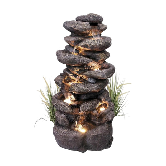 Großer Gartenbrunnen BK902 mit LED Beleuchtung Felsen Wasserfall Springbrunnen Gartendeko Groß