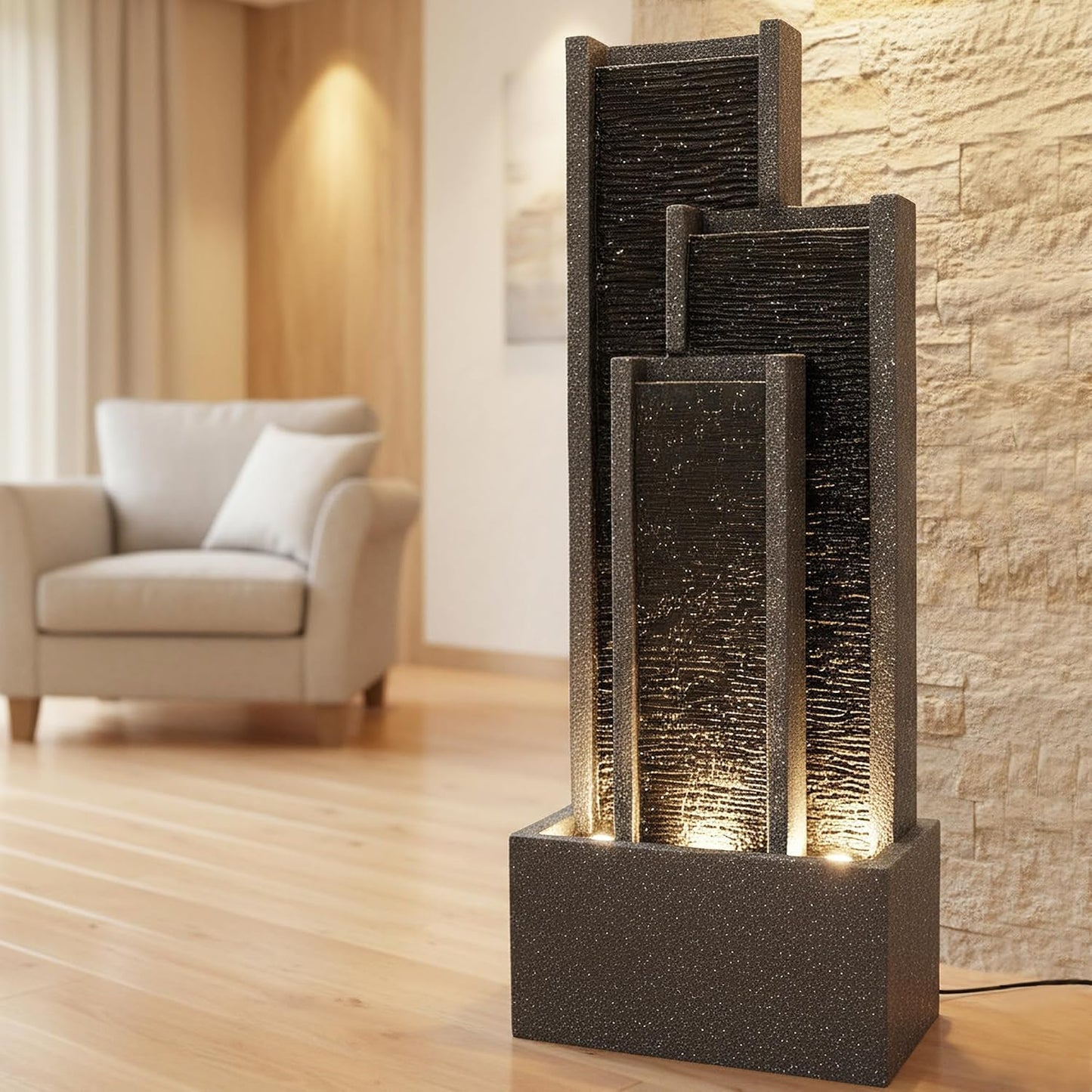 Gartenbrunnen BK903 Wasserwand 99 cm Standbrunnen Springbrunnen mit Beleuchtung Wasserfall Gartendeko