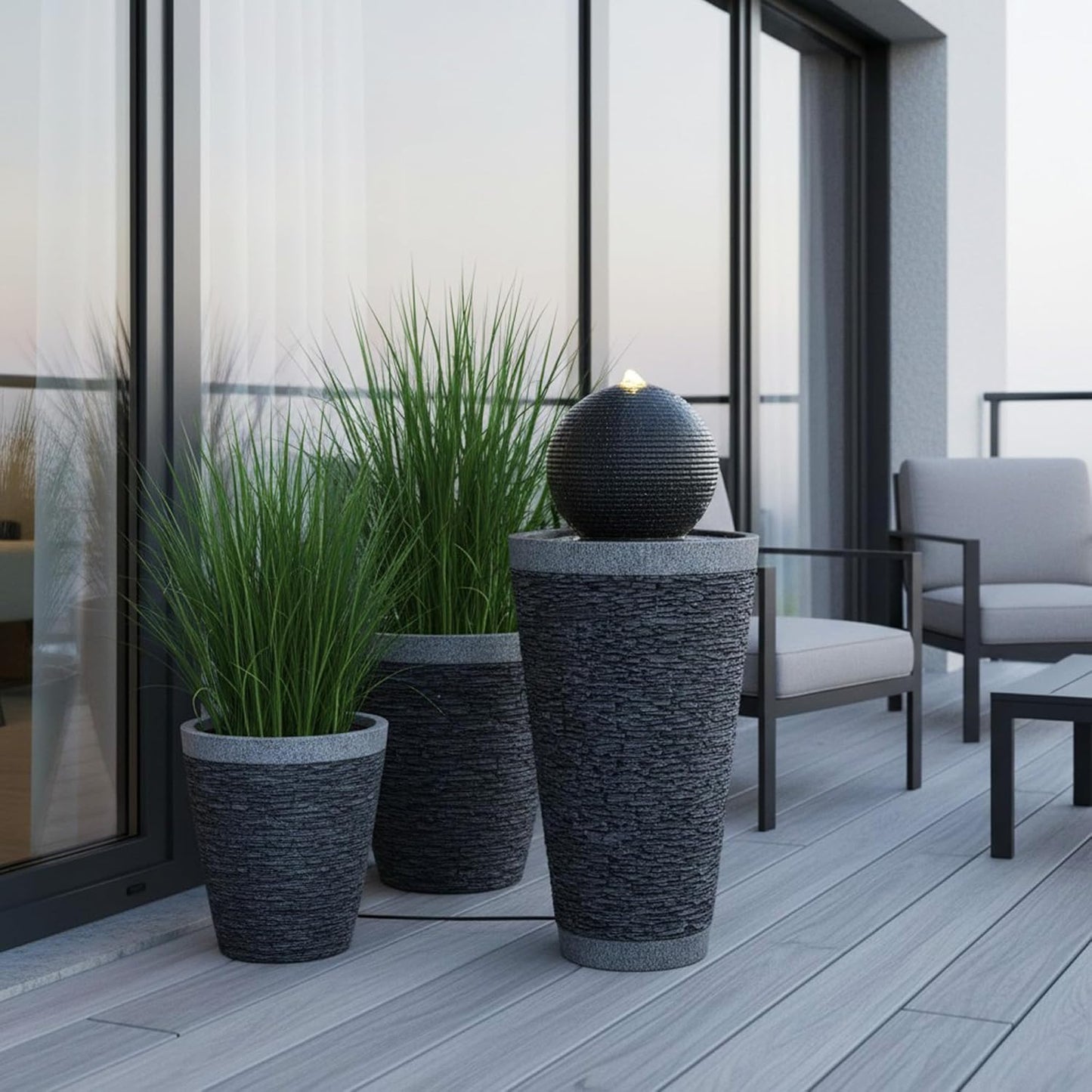 Gartenbrunnen BK910 Kugelbrunnen Steinoptik Springbrunnen 71 cm mit LED Beleuchtung Gartendeko