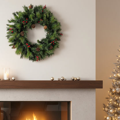 Künstlicher Weihnachtskranz 60 cm – Realistische Tannenzweige mit roten Ilex-Beeren & Tannenzapfen Deko-Kranz