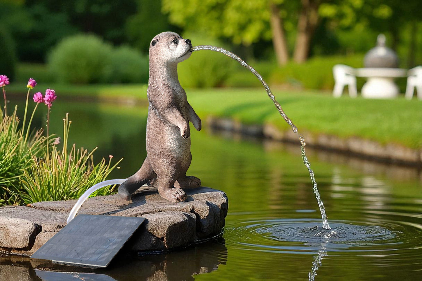 Solar Wasserspeier Otter Gartenteichdeko Solarspringbrunnen Wasserspiel Brunnen Gartenbrunnen