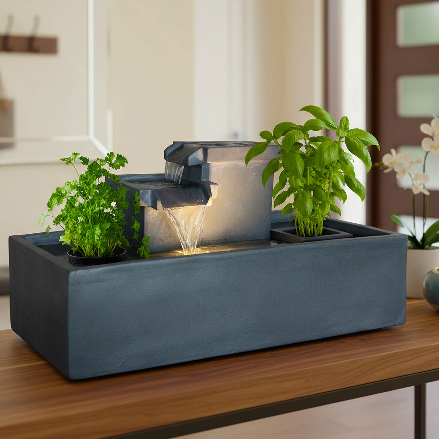 Springbrunnen mit LED Beleuchtung Tischbrunnen Zimmerbrunnen 49 cm Gartenbrunnen Wasserfall