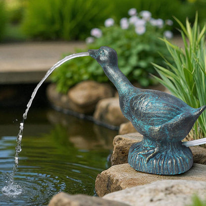 Solar Wasserspeier Ente 24 cm klassisch Wasserspiel Teichdeko Gartenfigur Brunnen Springbrunnen Solarbrunnen