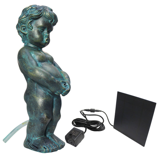 Solar Wasserspeier Junge klassisch Wasserspiel Teichdeko Gartenfigur Brunnen Springbrunnen Solarbrunnen