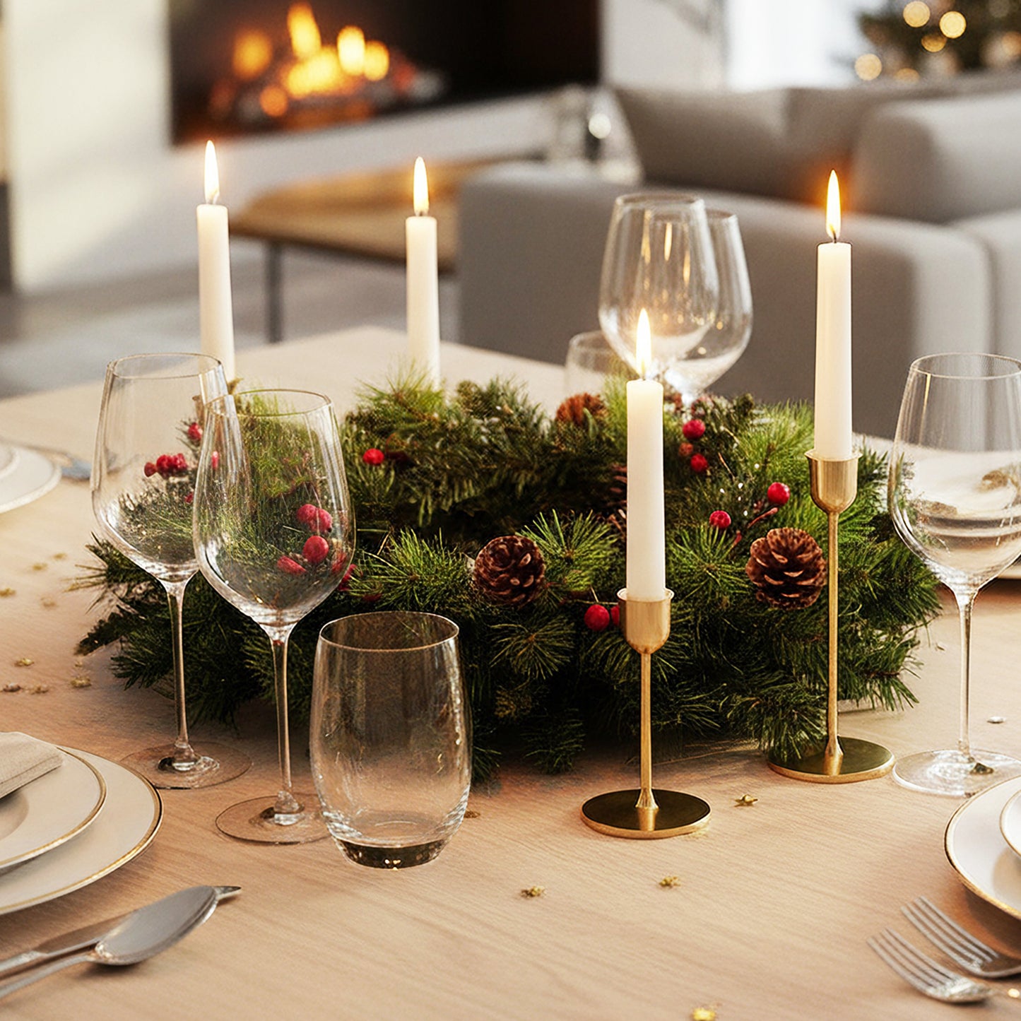 Künstlicher Weihnachtskranz 50 cm – Realistische Tannenzweige mit roten Ilex-Beeren & Tannenzapfen Deko-Kranz Spritzguss Mix