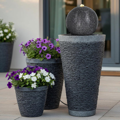 Gartenbrunnen BK910 Kugelbrunnen Steinoptik Springbrunnen 71 cm mit LED Beleuchtung Gartendeko