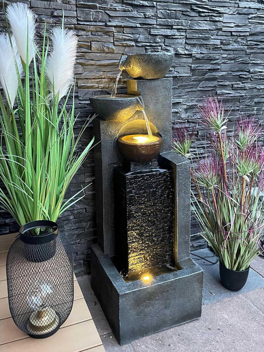 Großer Gartenbrunnen mit LED Beleuchtung Springbrunnen