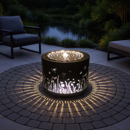 Gartenbrunnen mit LED Beleuchtung aus Metall runder Springbrunnen Wasserspiel Gartendeko