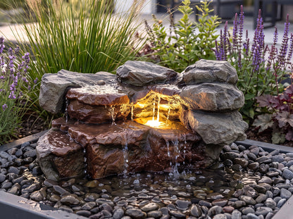 Teichwasserfall mit LED & Pumpe 500 L/h – Wasserfall Felsen für Gartenteich