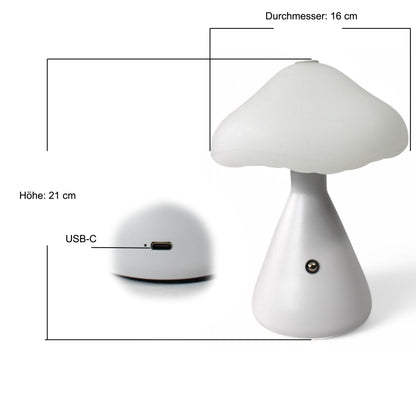 LED Akku Tischlampe kabellos Pilz Lampe 21 cm Tischleuchte Nachtlicht Touch Dimmbar PL601