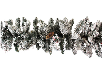 Künstliche Weihnachtsgirlande mit Schnee Tannengirlande 270 cm mit Tannenzapfen und Beeren