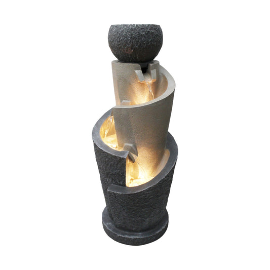 Gartenbrunnen mit LED Beleuchtung 66 cm mit Dekobecken Springbrunnen Wasserspiel
