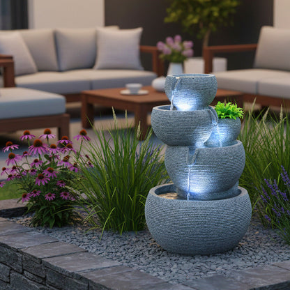 Zimmerbrunnen mit LED Beleuchtung Brunnen Innen- und Außenbereich Granit-Optik Springbrunnen Kaskade 44,5 cm