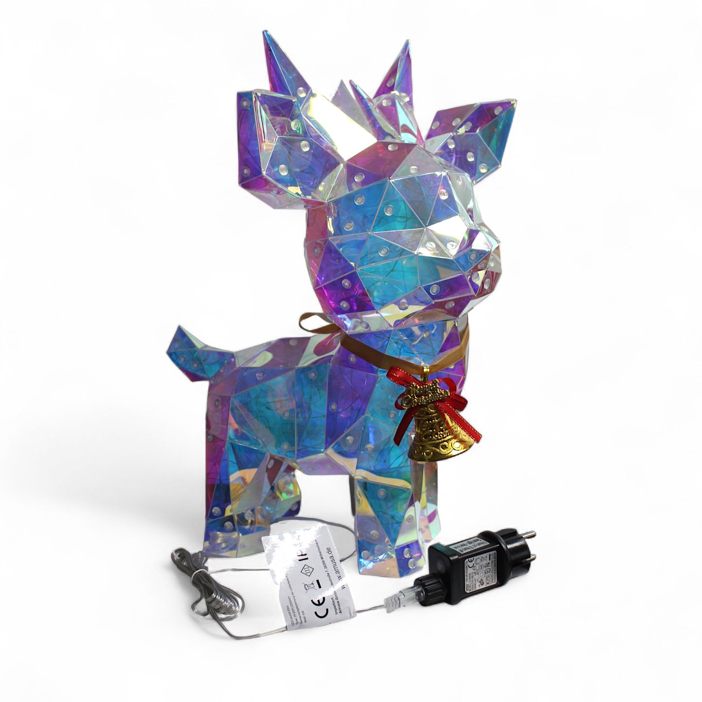 Beleuchtetes Rentier LED Kristall-Optik 41 cm – kaltweiß leuchtende Weihnachtsdekoration für Innen & Terrasse – Netzteil mit Timer 6 h – festliche Winterdeko Weihnachtsbeleuchtung