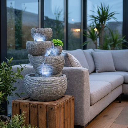 Zimmerbrunnen mit LED Beleuchtung Brunnen Innen- und Außenbereich Granit-Optik Springbrunnen Kaskade 44,5 cm