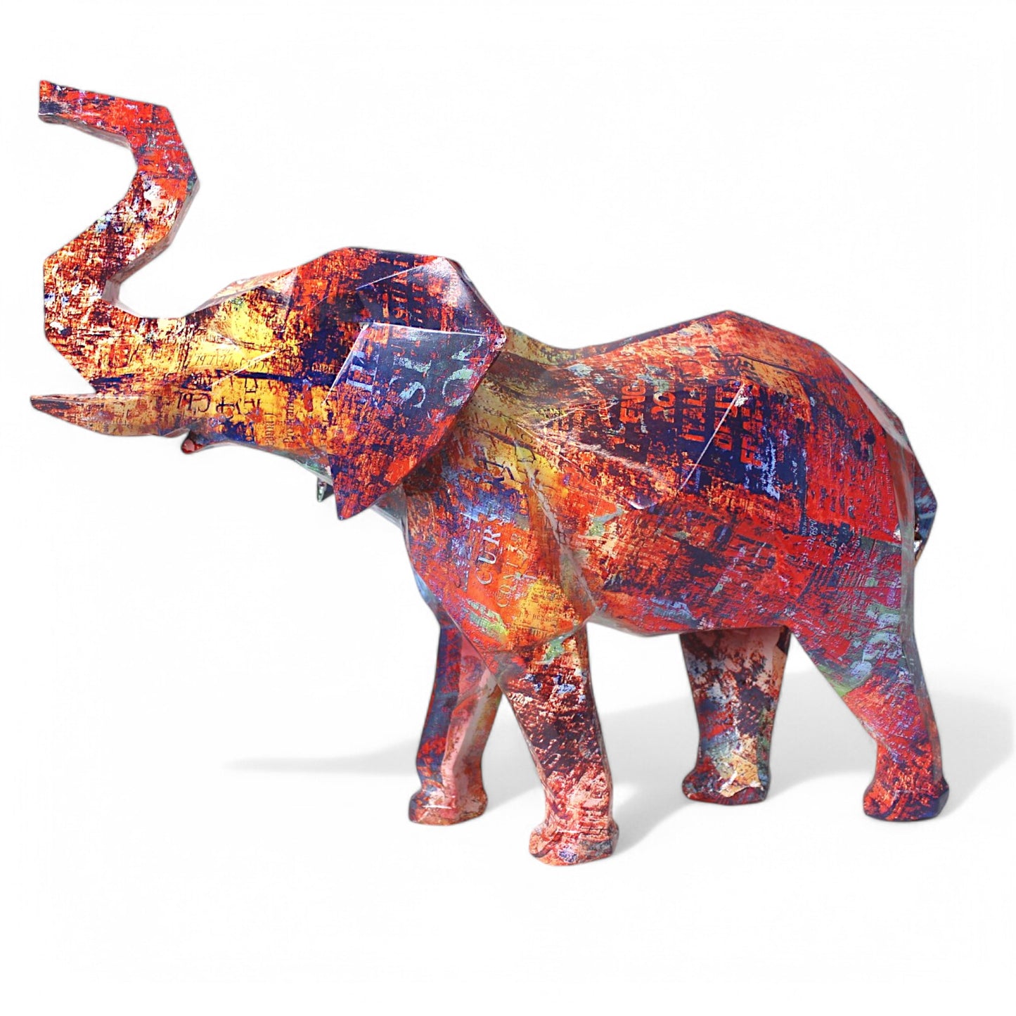 Dekofigur Elefant 38 cm Modernes Pop Art und Graffiti Design Kantige geometrische Skulptur aus Polyresin Bunte Deko für Wohnzimmer und Büro Hingucker und Geschenkidee