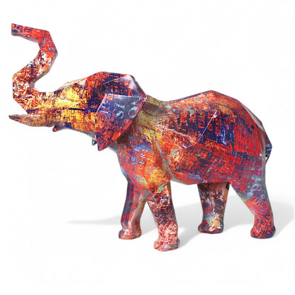 Dekofigur Elefant 38 cm Modernes Pop Art und Graffiti Design Kantige geometrische Skulptur aus Polyresin Bunte Deko für Wohnzimmer und Büro Hingucker und Geschenkidee
