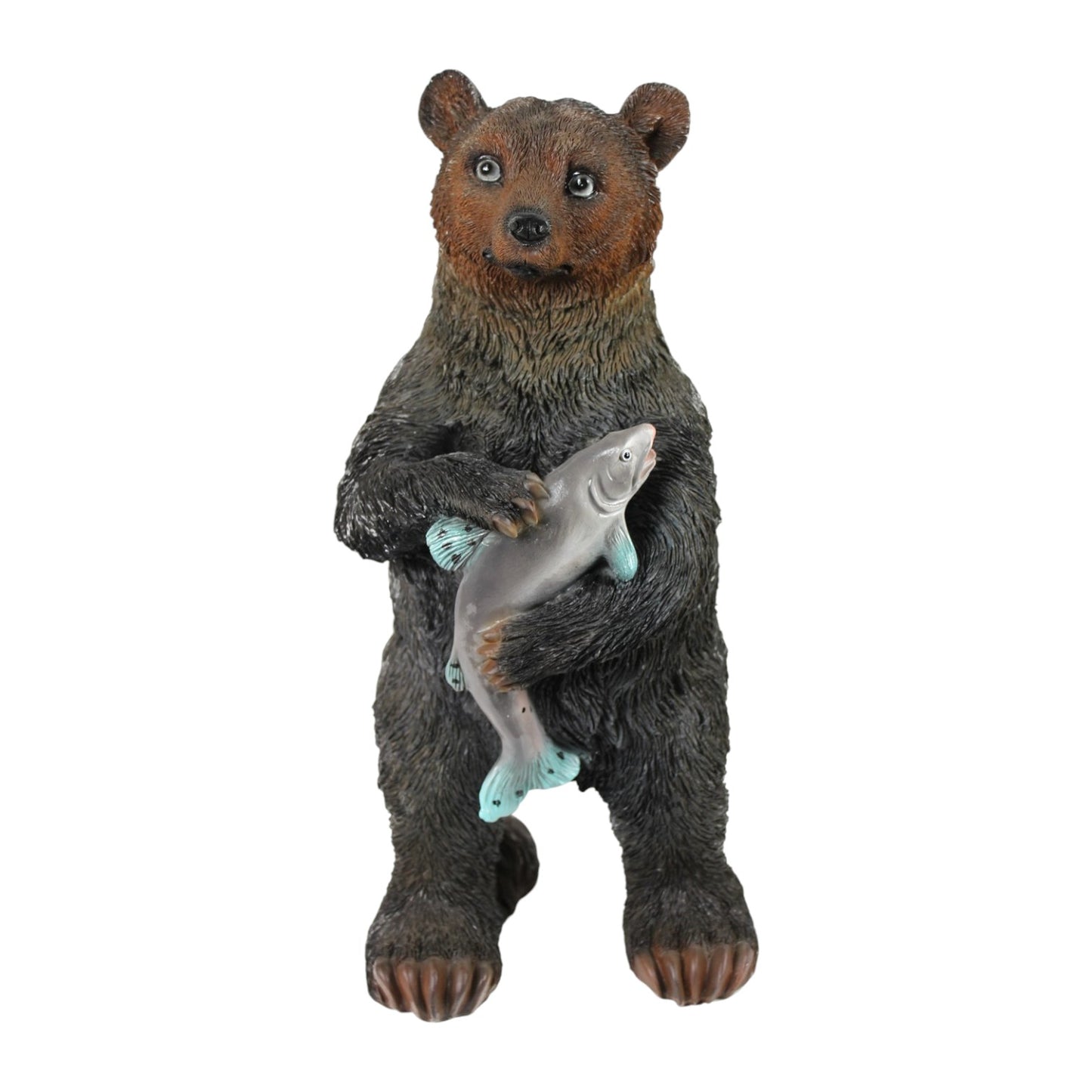 Tierfigur Bär mit Fisch Gartenfigur Teichdekoration