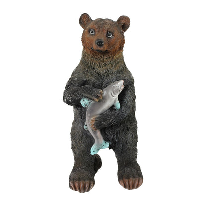 Tierfigur Bär mit Fisch Gartenfigur Teichdekoration