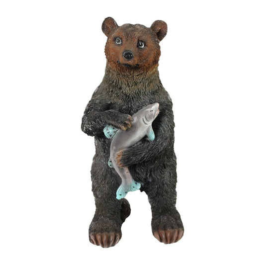 Tierfigur Bär mit Fisch Gartenfigur Teichdekoration
