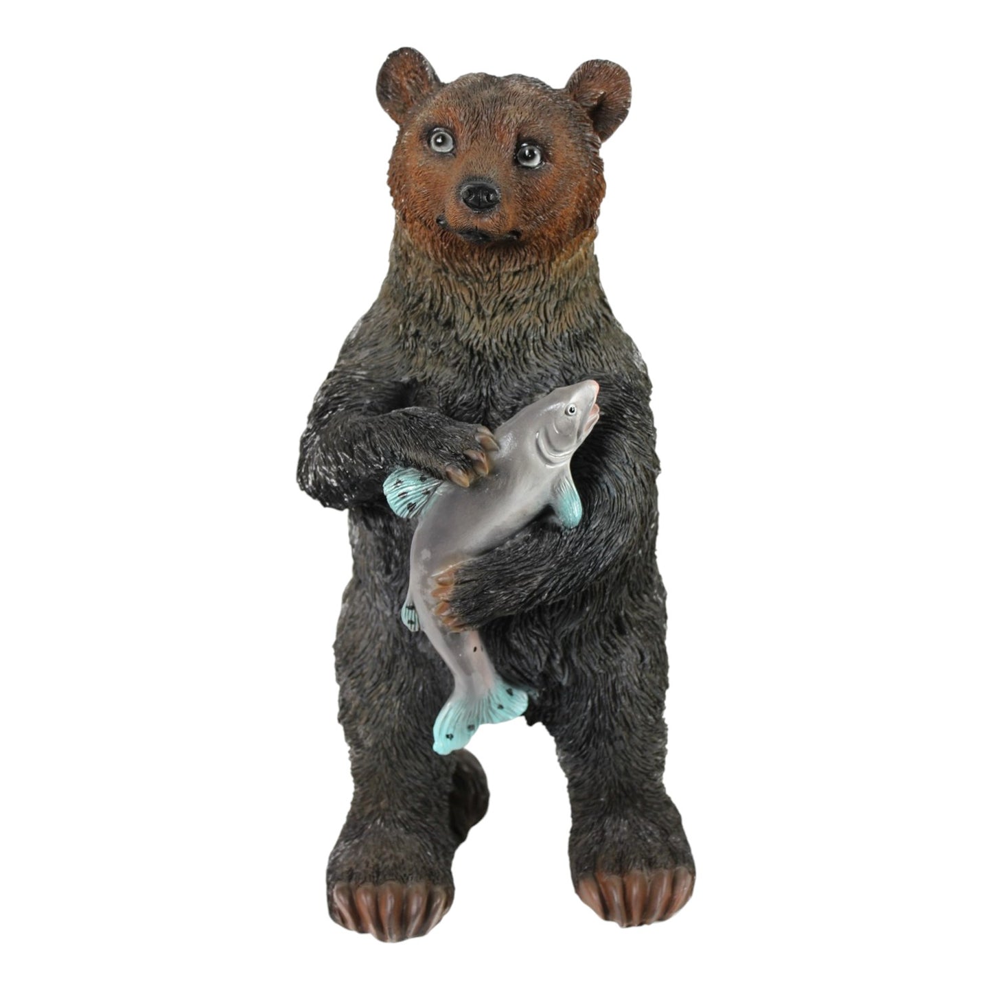 Tierfigur Bär mit Fisch Gartenfigur Teichdekoration