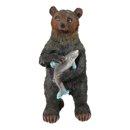 Tierfigur Bär mit Fisch Gartenfigur Teichdekoration