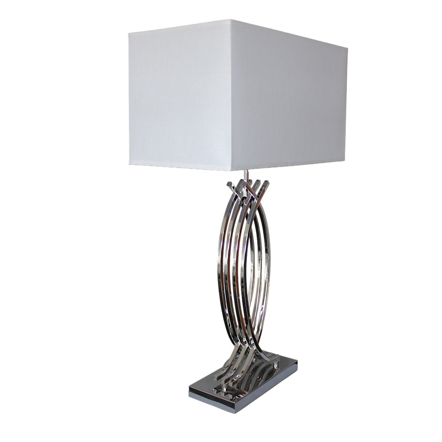 Tischlampe Chrom Design große Tischleuchte 74 cm Nachttischlampe weißer Schirm