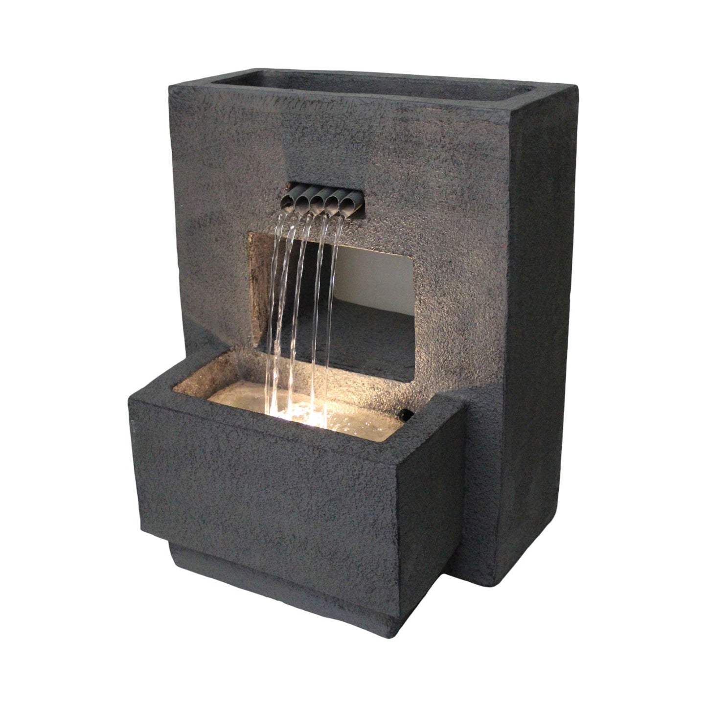 Gartenbrunnen mit Beleuchtung bepflanzbar Betonoptik 57 cm Springbrunnen