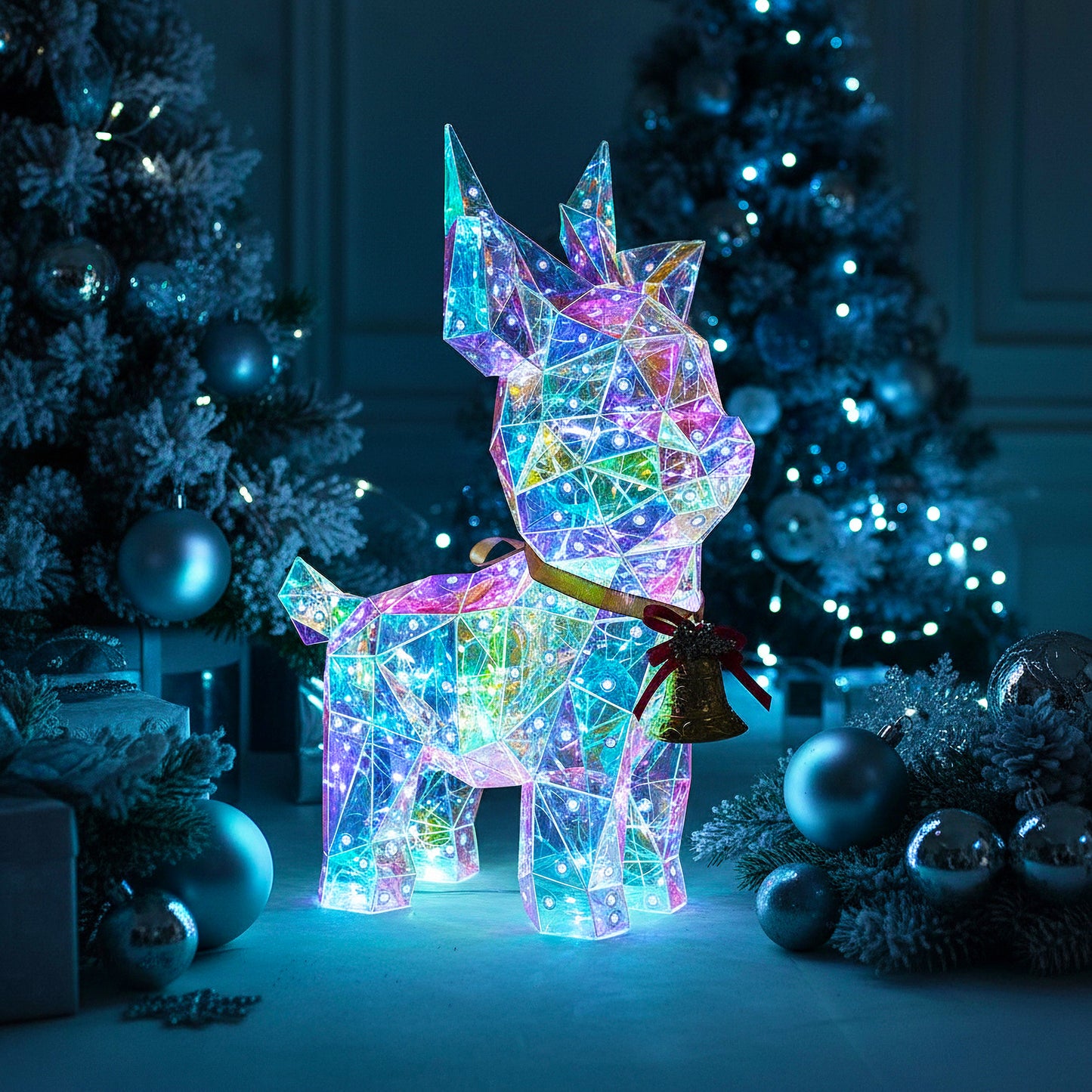 Beleuchtetes Rentier LED Kristall-Optik 41 cm – kaltweiß leuchtende Weihnachtsdekoration für Innen & Terrasse – Netzteil mit Timer 6 h – festliche Winterdeko Weihnachtsbeleuchtung