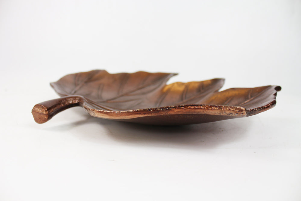 Dekoschale Herbstlaub 32x29 cm Schale Dekofigur Metall Aluminium Bronze Optik