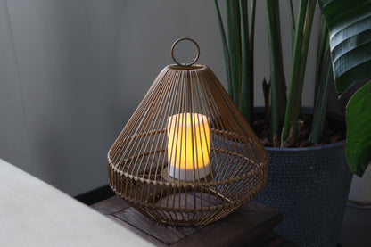 Solar Rattan Laterne Beige
