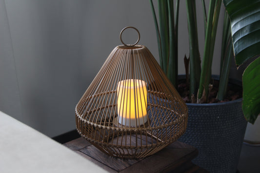 Solar Rattan Laterne Beige