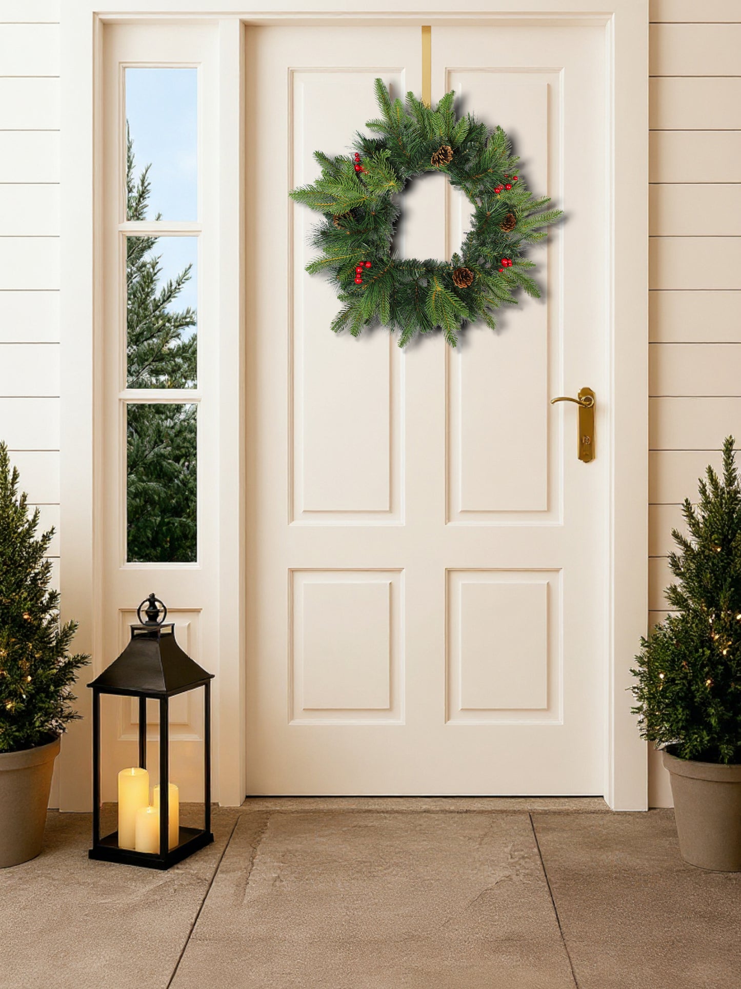 Künstlicher Weihnachtskranz 50 cm – Realistische Tannenzweige mit roten Ilex-Beeren & Tannenzapfen Deko-Kranz Spritzguss Mix