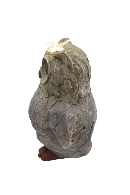 Gartenfigur Eule mit Solarbeleuchtung 35 cm Steinoptik Gartendekoration Solarleuchte Grau Kunststein