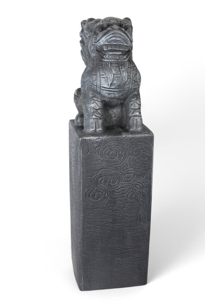 Asiatische Drachen-Stele 79 cm – Wetterfeste Gartendeko in Steinoptik aus Polyresin – Japanische Statue für Garten, Teich & Terrasse